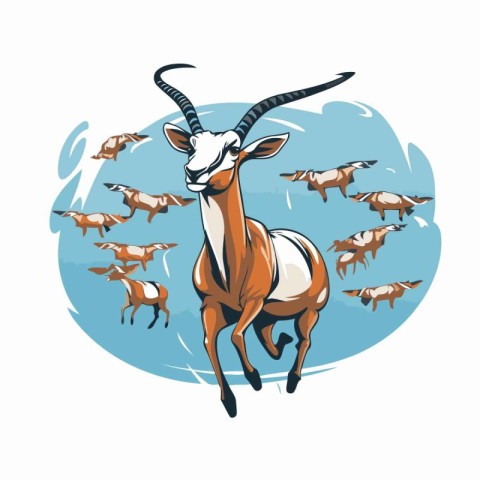 Gazelle and flock of goats. Vector illustration on white backgro