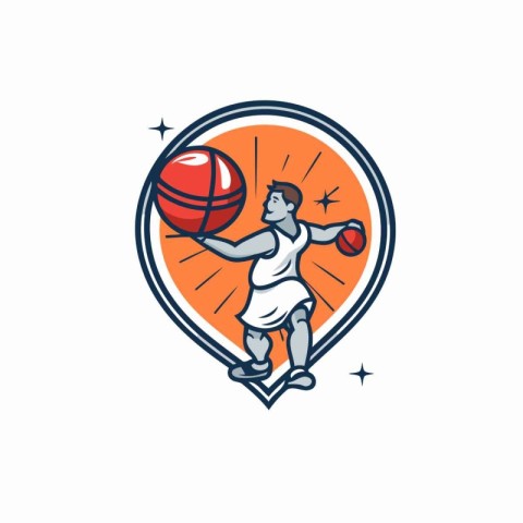 Basketball player with ball. Vector illustration of a basketball