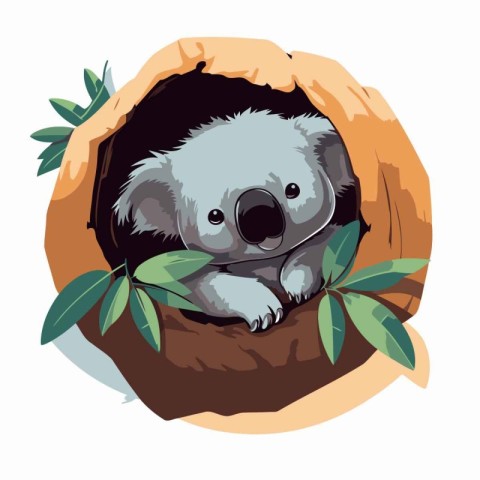 koala sleeping in a bag of leaves. Vector illustration isolated