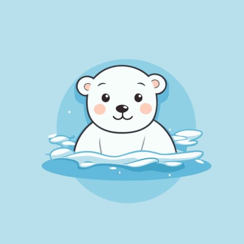 Cute polar bear swimming in the water. Vector cartoon illustrati