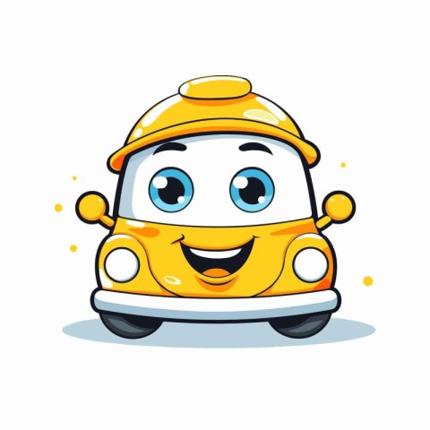 Cute cartoon yellow taxi character with smiley face. vector illu