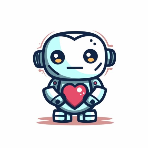 Cute robot with heart. Vector illustration isolated on white bac