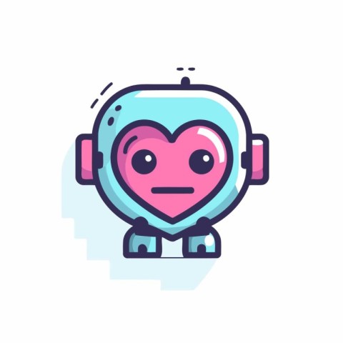 Cute robot with heart. Vector illustration in flat cartoon style