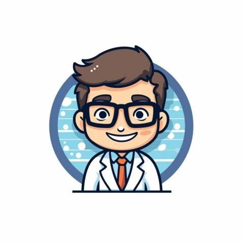 Scientist Man Face Cartoon Mascot Character Vector Design Illust