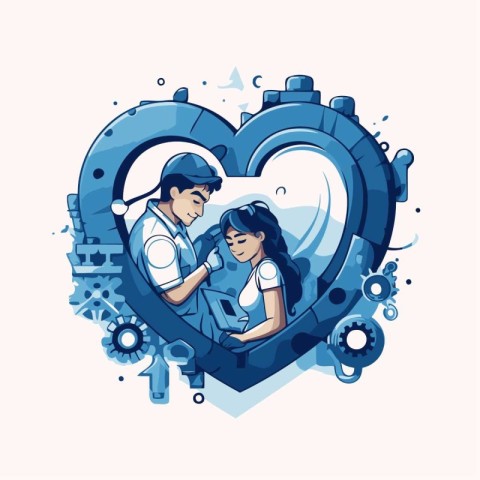 Vector illustration of a doctor and a nurse in a heart shape.