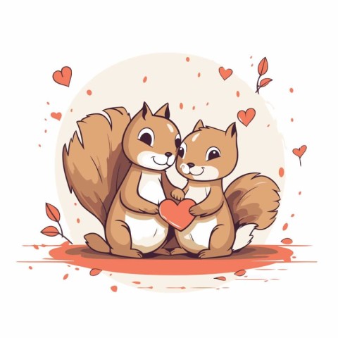 Cute cartoon squirrels with heart. Vector illustration isolated