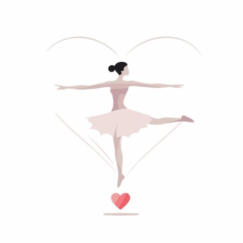 Ballet ballerina in a tutu with a heart on a white background