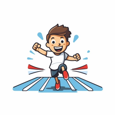 Man running on crosswalk cartoon vector illustration. Sport and