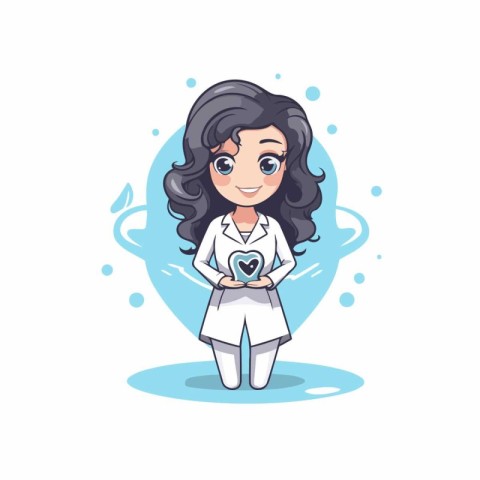 Cute girl doctor holding a heart in her hands. Vector illustrati