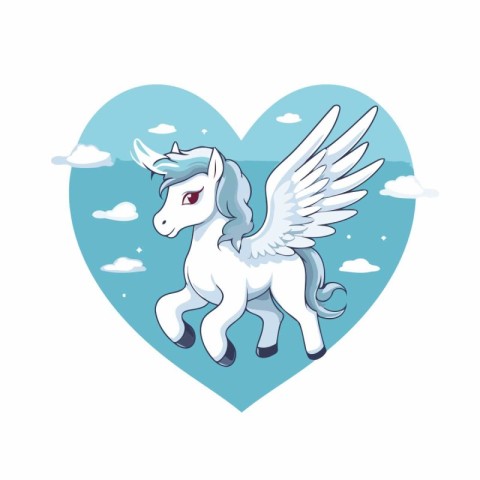 Unicorn with wings in the form of heart. Vector illustration.