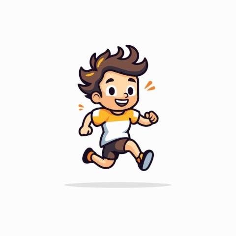 Running boy cartoon character. Vector illustration on white back