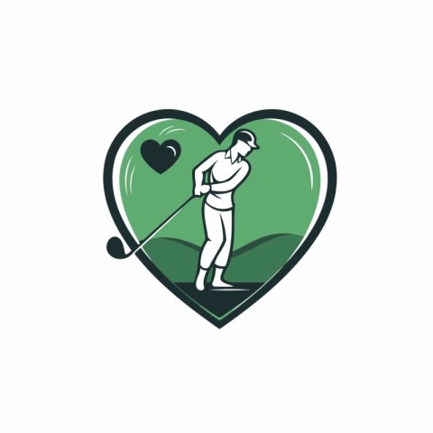 Golf club emblem with golfer in heart shape vector illustration.