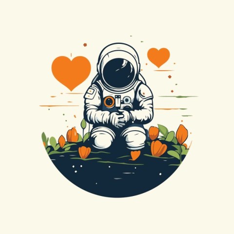 astronaut in love. vector illustration in flat style. isolated o