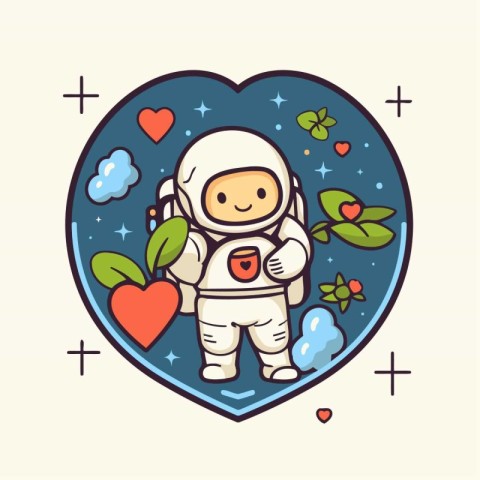 Astronaut in heart. Cute cartoon character. Vector illustration.