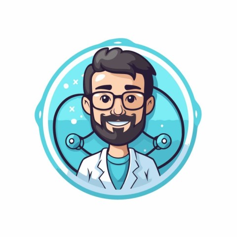 Vector illustration of a smiling doctor with beard and glasses i