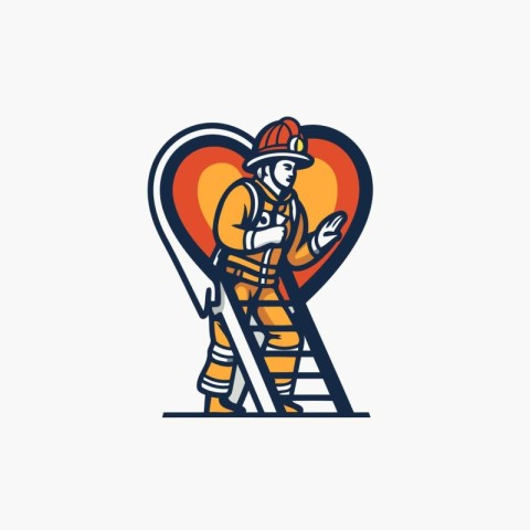 Fireman in the shape of a heart with a shovel. Vector illustrati