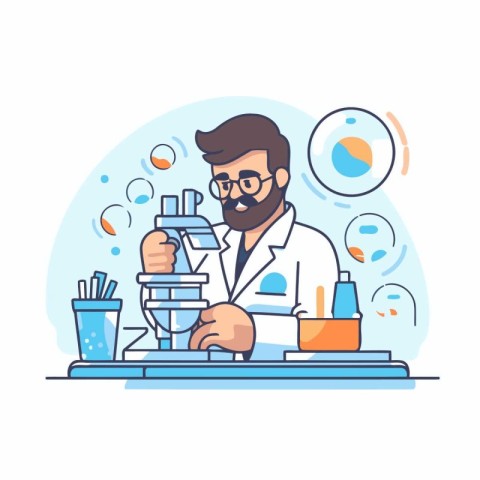 Vector illustration of a scientist working in laboratory. Flat s