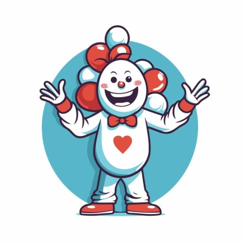 Clown with a red heart on his head. Vector illustration.