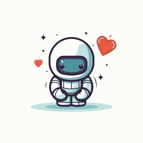 Cute astronaut with hearts. Vector illustration in flat cartoon