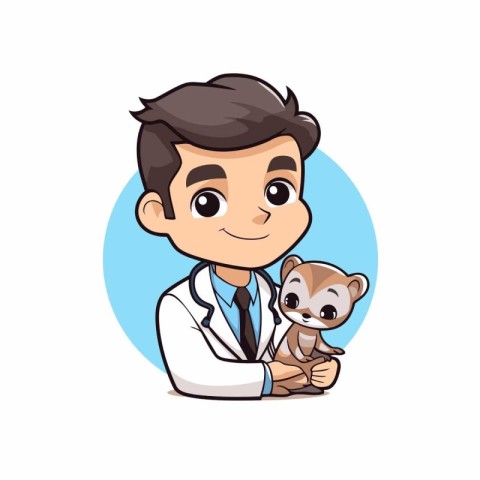 Veterinarian with dog. Vector illustration of a cartoon characte