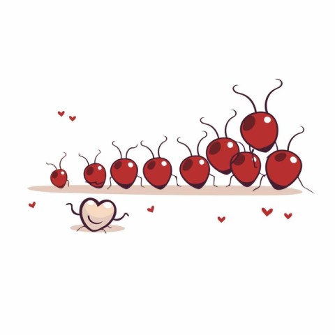 Ants and hearts on a white background. Vector cartoon illustrati