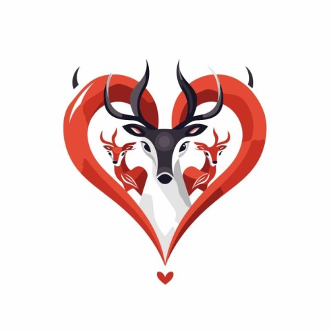 Deer head with horns in the shape of heart. Vector illustration