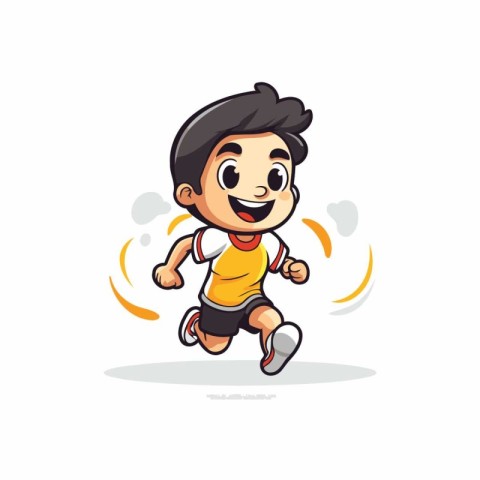 Cartoon boy running vector illustration. Isolated on white backg