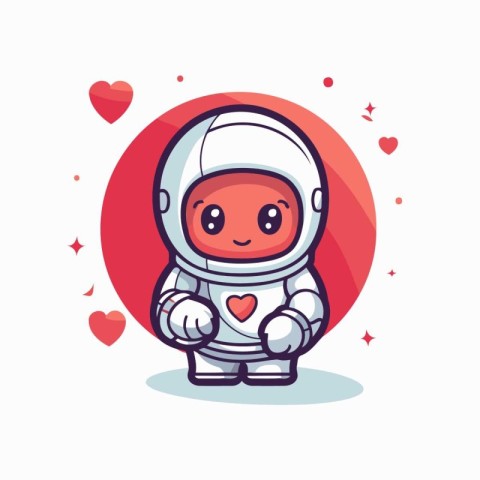 Cute astronaut in a spacesuit with hearts. Cartoon vector illust