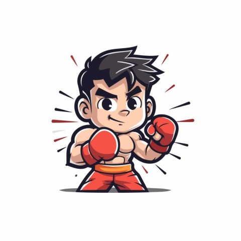 Cartoon boxer with red boxing gloves. Vector illustration isolat