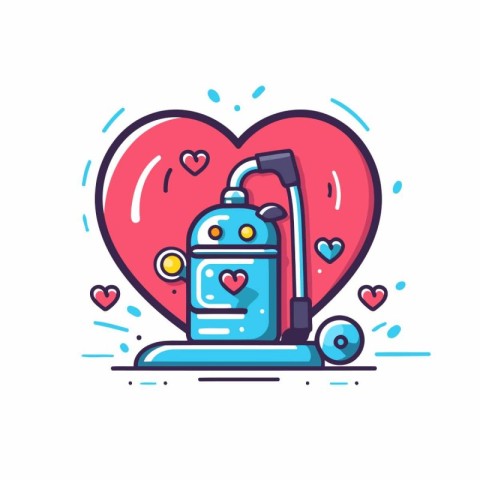 Vacuum cleaner and heart icon. Vector illustration in linear sty