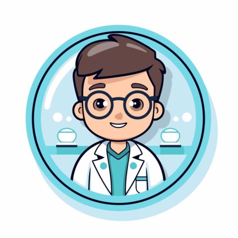 cute boy with glasses and science uniform vector illustration gr