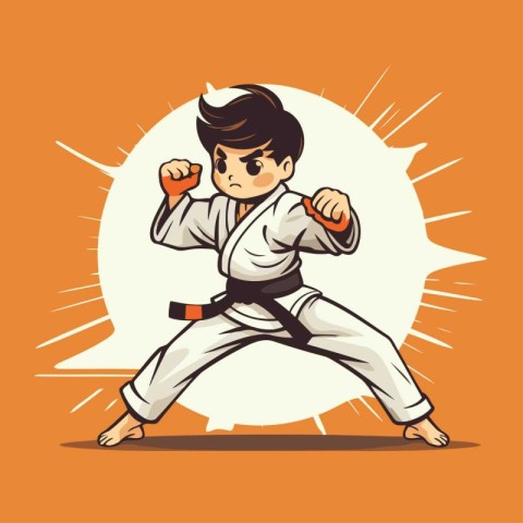 Karate boy vector illustration. Cartoon karate boy with black be