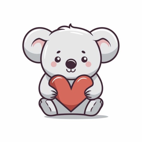 Cute koala holding red heart character cartoon vector illustrati