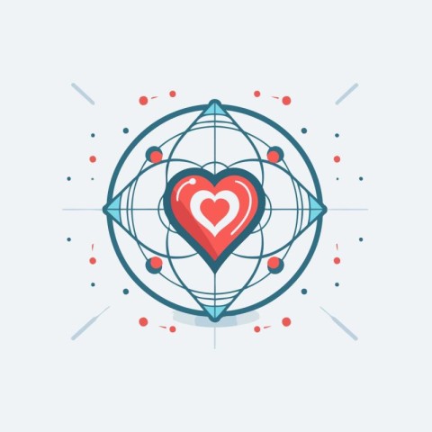 Vector illustration of heart with sacred geometry. Line art desi