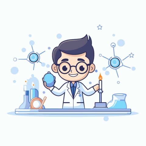 Scientist in laboratory. Vector illustration in cartoon style on