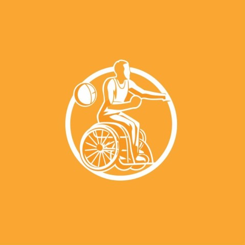 vector illustration of disabled man in wheelchair playing basket