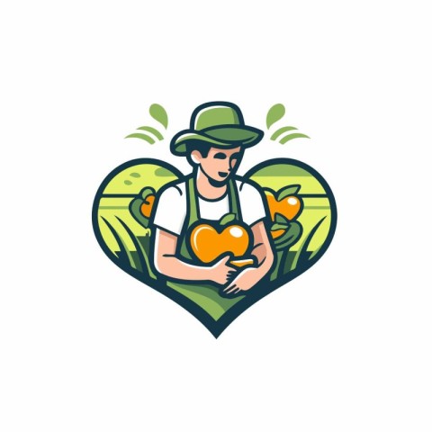 Vector illustration of a farmer holding apple and carrot in hear