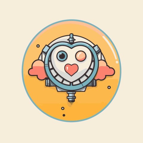 Cute owl with heart. Vector illustration in flat linear style.