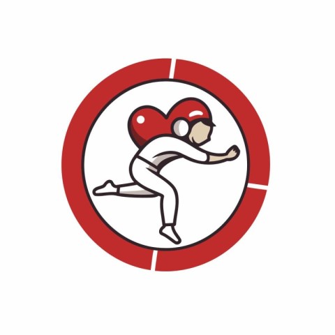 Icon of american football player running with red heart in red c