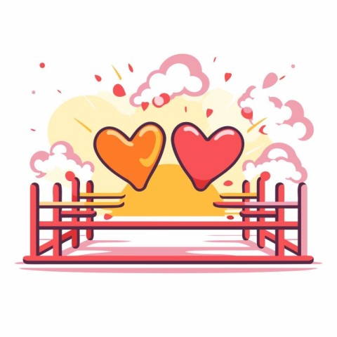 Valentine's Day greeting card with two hearts and fence. Vector