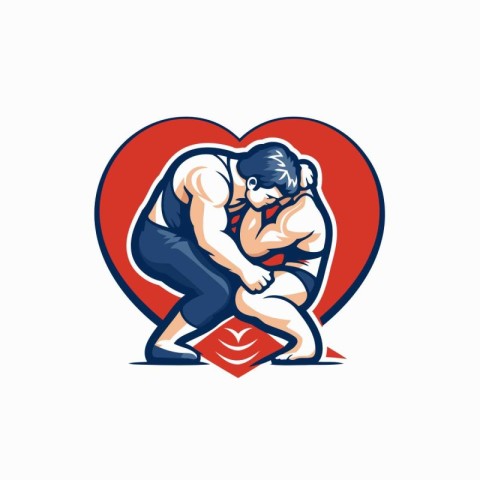 Illustration of a sumo wrestler with a red heart background done