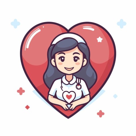 Cute little girl doctor in heart shape. Vector illustration in c