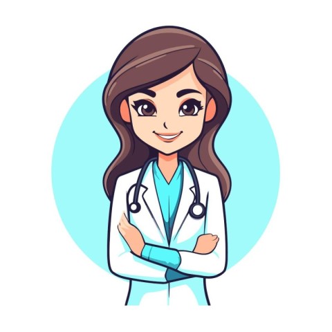 Female doctor with stethoscope. Vector illustration in cartoon s