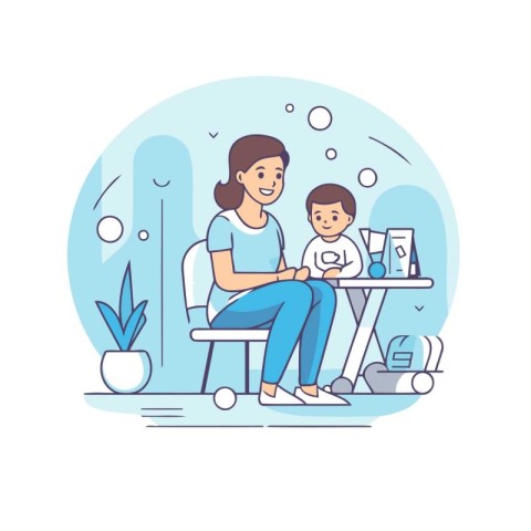 Pediatrician and little boy in a beauty salon. Vector illustrati