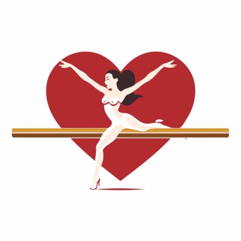 Ballerina in a red heart on a white background. Vector illustrat