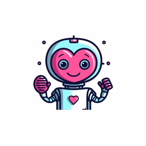 Cute cartoon robot with heart. Vector illustration in flat style