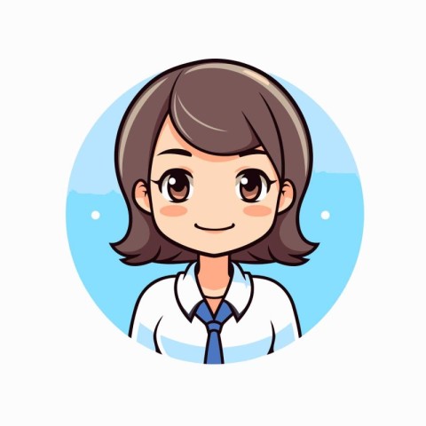 Cute businesswoman cartoon character in round icon. vector illus