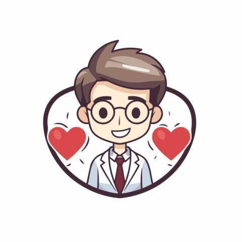 Vector illustration of a male doctor in a round frame with heart