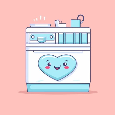 Cute dishwasher with heart. Vector illustration in cartoon style