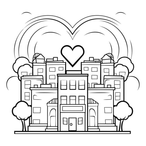 city buildings and heart icon cartoon vector illustration graphi